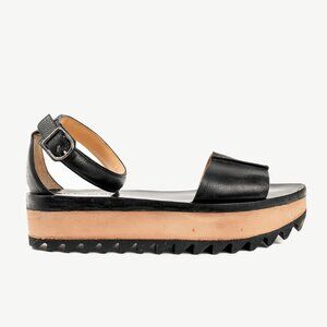 Balenciaga Black Pebbled Leather Ankle-Strap Flatform Sandals